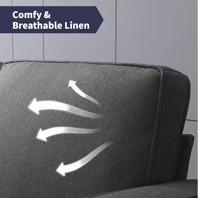 Modern Armchair Single SofaUpholstered Sofa ChairsLinen Comfy Arm Chair with 4 Storage PocketsLiving Room Chair Bedroom Chair for Small SpaceDark Grey