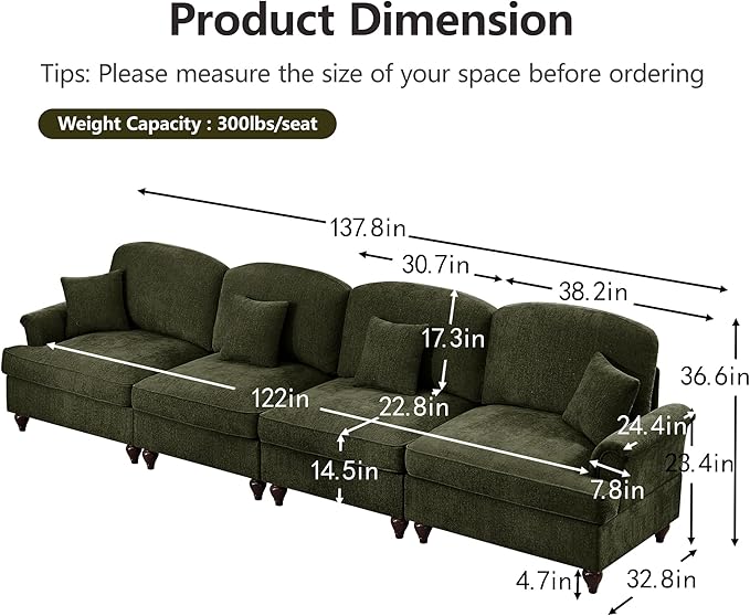 KEIKI 137 4Seat Modular Velvet Sofa Couch for Garden Home Small Space Style Conscious Nature Lovers Warm Inviting Comfy Supportive Rest Space Elegant Premium Premium Design Green