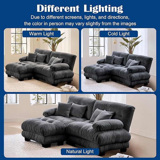 Cloud Couch Sectional Couch for Living Room L Shaped Sofa with Ottoman Oversized Loveseat Sofa Chenille Dark Grey