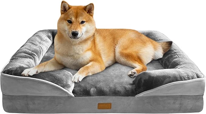 Orthopedic Dog Bed with Sides - Dog Sofa Beds for Large Dogs Supportive Foam Pet Couch Bed with Washable Removable Cover Waterproof Lining and Non-Slip Bottom Grey - L