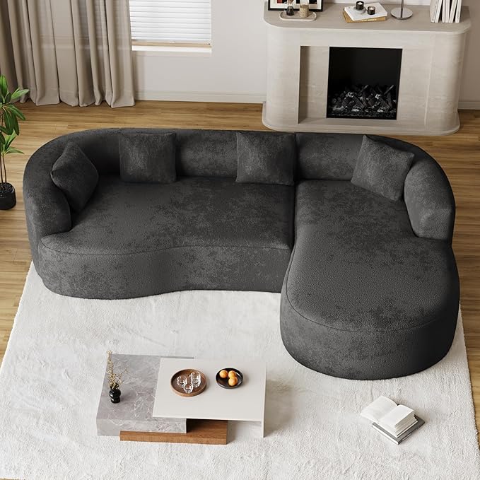 Oversized Sectional Sofa with Right Chaise for Living Room 111 Modern Curved L Shape Cloud Couch with Extra Deep Seat Modern Luxury Chenille 4 Seater No Assembly Required Black