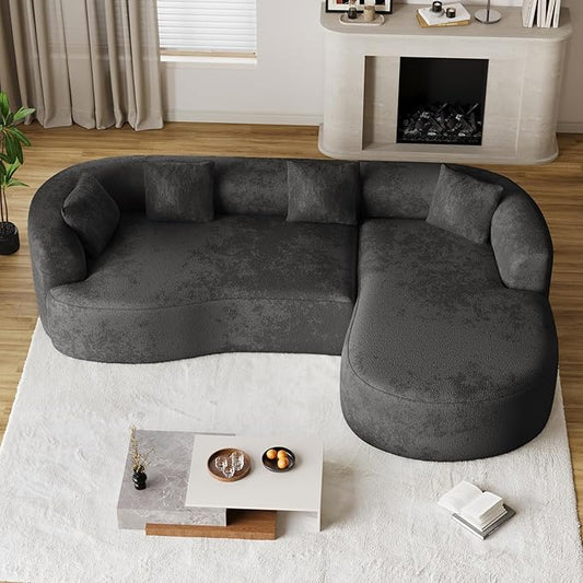 Oversized Sectional Sofa with Right Chaise for Living Room 111 Modern Curved L Shape Cloud Couch with Extra Deep Seat Modern Luxury Chenille 4 Seater No Assembly Required Black