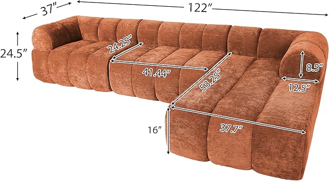 Christopher Knight Home Mania 122 Modular L-Shape Sofa Couch with Chaise Lounge Modern Sectional Sofa Set for Living Room Boucle Fabric Upholstered Cloud Couch with Deep Seat Orange