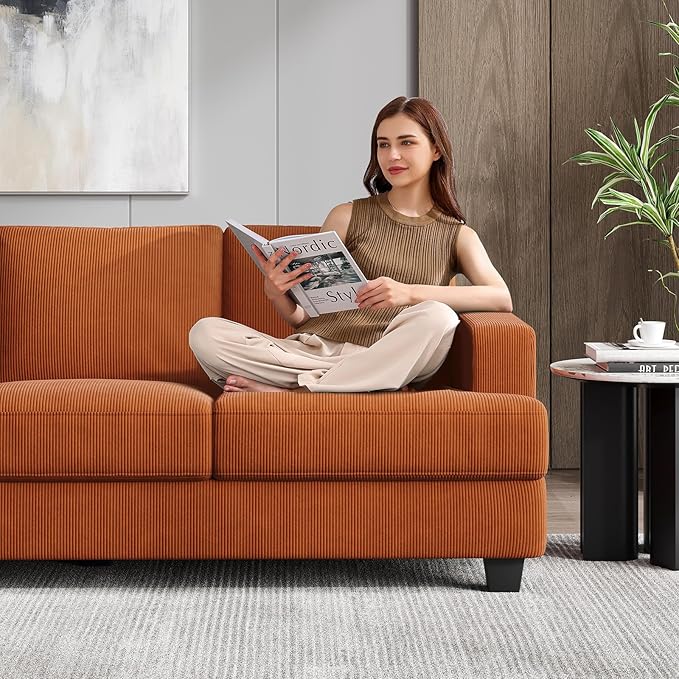 89 Inch Sofa with Extra Deep Seats Oversize 3 Seater Sofa for Living Room Modern Couch and Sofa Comfy Armrests and Seats and Backrests Easy Installation Corduroy Fabric Rust