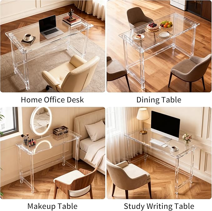 Clear Acrylic Desk Study Laptop Computer Desk Writing Table Console Table for Bedroom Home Office Desk (Clear 39.3”×19.6×29.5“)