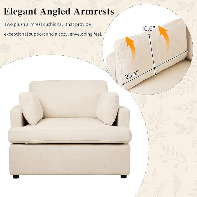 Oversized Accent Chair Modern Upholstered Chairs Single Sofa Chairs Comfortable Armrest Cushions Durable Frame Armchair Accent Chair for Living Room Versatile Neutral Style (Beige399)