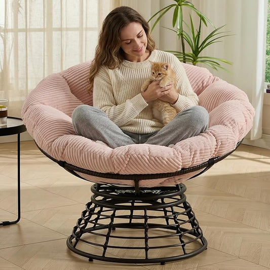 36” Papasan Chair with Cushion and Frame Oversized Papasan Chairs 360° Swivel Olefin Adjustable Feet Suitable for Living Room Patio Bedroom Indoor/Outdoor (Pink)