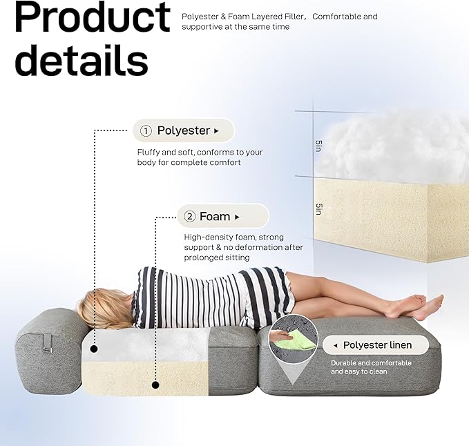 Daneey Convertible Folding Sofa Bed Fold Out Couch - Futon Sofa Bed for Bedroom/Living Room/Dorm Grey