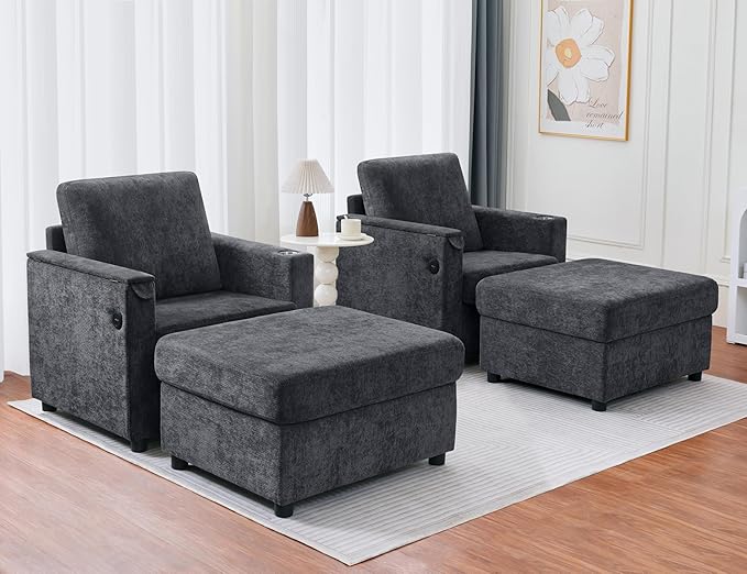 34.25 Accent Chairs with Storage Ottoman Set Upholstered Living Room Chairs for Reading Chair with Chaise Lounge Chairs Indoor Comfortable Armchair for Bedroom (Gray 34.25)