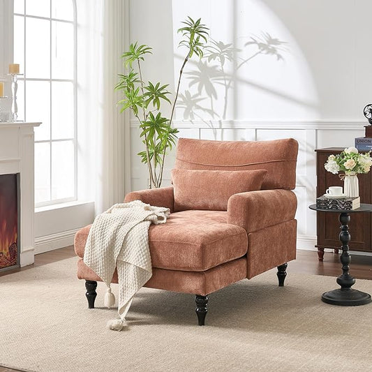 Accent Chair 51'' Modern Armchair for Living Room Upholstered High Back Lazy Sleeper Armchair Recliner for Woman Chaise Lounge Chair Indoor Single Reading Sofa Chair with Wood Legs (Orange)