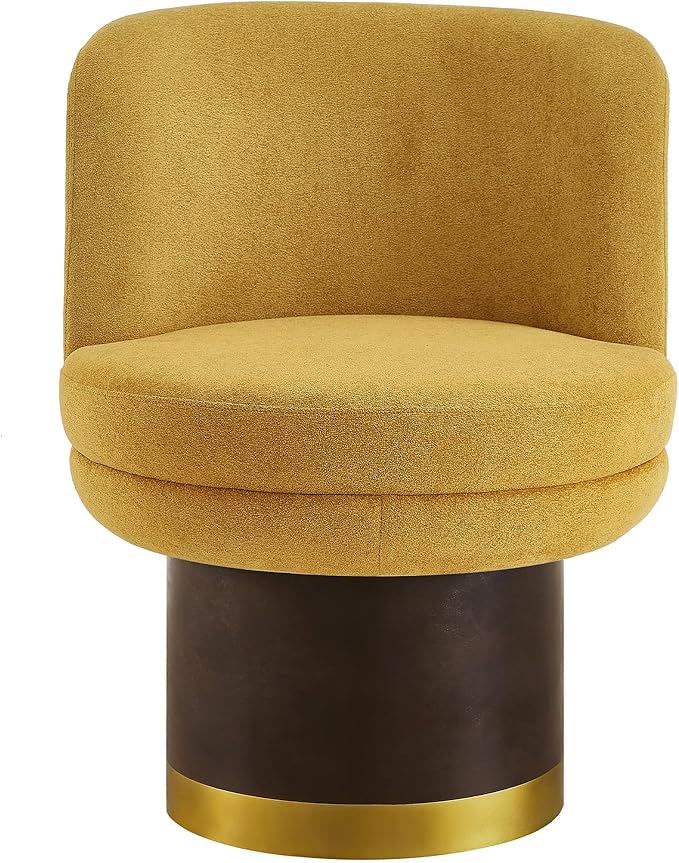Christopher Knight Home Mirin Upholstered 360° Swivel Accent Chair Chenille Fabric Swivel Barrel Chair Modern Vanity Chair for Living Room Bedroom Yellow+Brown