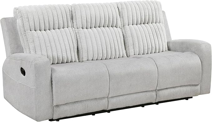 Lexicon Modern Double Recliner Couch Manual Wall Hugger Textured Microfiber Reclining Sofa Plush Corduroy Channel Seat Back Manual Recliner Sofa Light Gray
