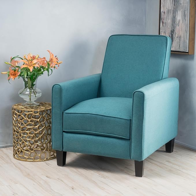 Teal Linen Push Back Chair for Living Room Comfort and Style