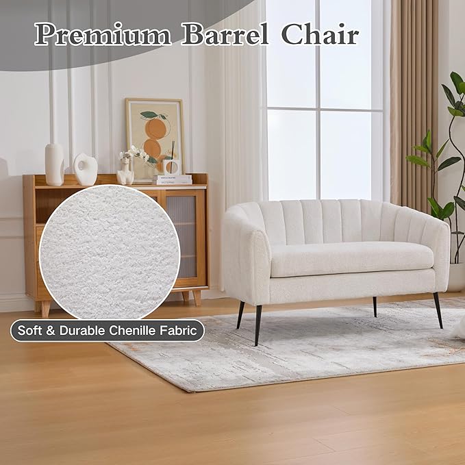 Chifee &amp Vingol White Loveseat Sofa 50.2 Wide Upholstered Loveseat Accent Couch with Metal Legs Modern 2-Seater Sofa for Living Rooms Bedroom Apartment OfficeIvory