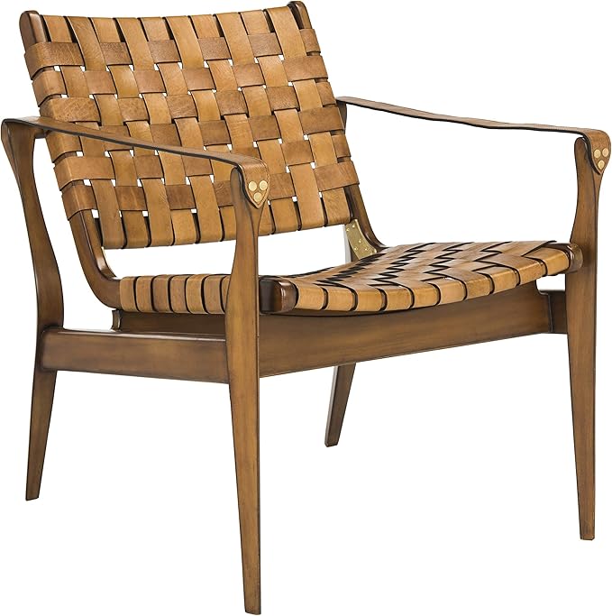 Safavieh SFV9005B Home Collection Dilan Leather Brown &amp Light Brown Safari Accent Chair Light