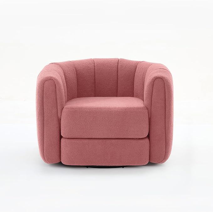 Swivel Accent Chair for Livingroom Teddy Fabric 360 Degree Round Swivel Barrel Armchair Wide Upholstered for Living Room Bedroom Reading Waitingroom (Pink Teddy)
