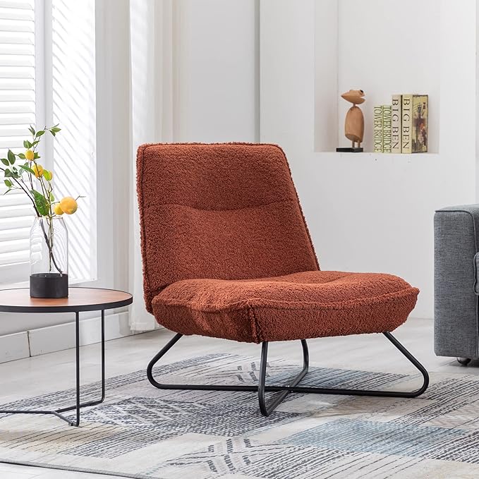 Modern Teddy Fabric Accent Armless Chair for Living Room IndoorBrown