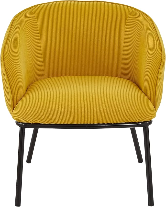 Modern Corduroy Accent Chair with Channel Back Design Black Metal Legs and Soft Upholstery Comfortable Seating for Living Room Bedroom or Office Yellow