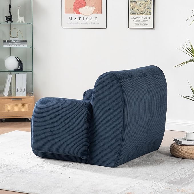 42 Mid-Century Modern Oversized Accent Armchair Comfy Upholstered Chenille Boneless Single Sofa Chair Wide Armchair Reading Chairs for Living Room Bedroom Office (Navy)