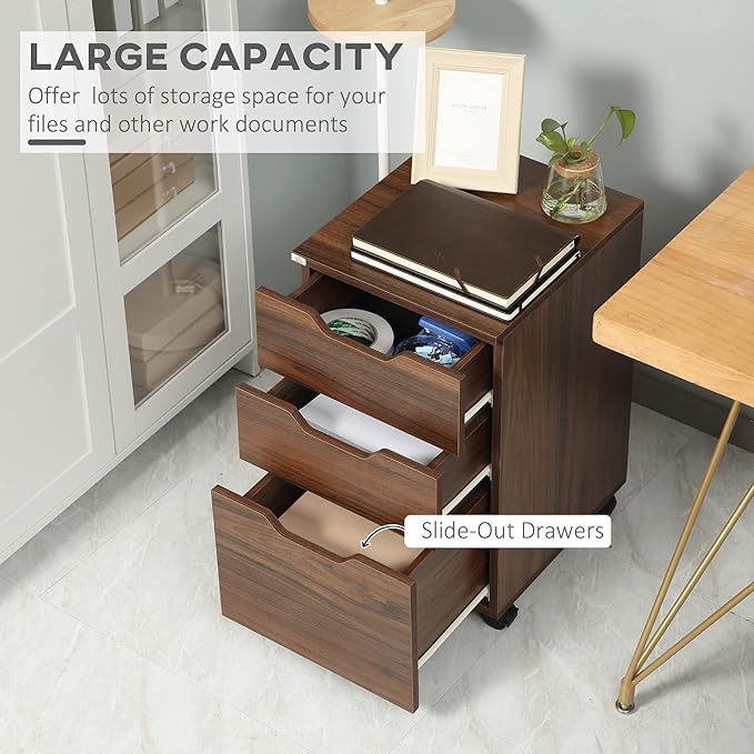 3 Drawer Office Rolling File Cabinet Mobile Wood Storage Cabinets Under Desk Filing Cabinet with Wheels for Home Office (Rustic Brown)