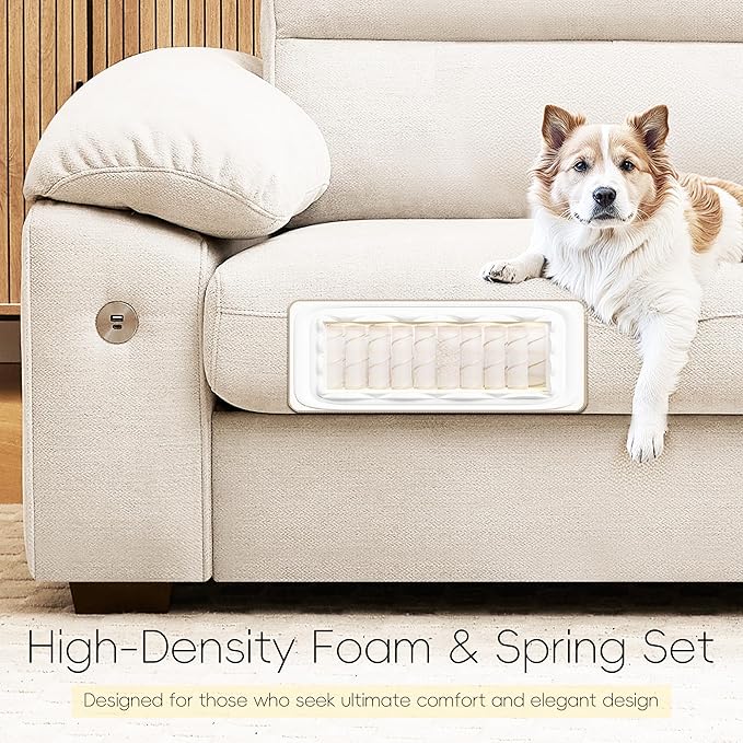 Ihanherry 90 Modern Sofa for Living Room Deep Seat Chenille Couch with Fast Charging Port &amp Removable Washable Cushions Pillow-Armrest Loveseat for Small Space/Apartment Sturdy Frame Beige