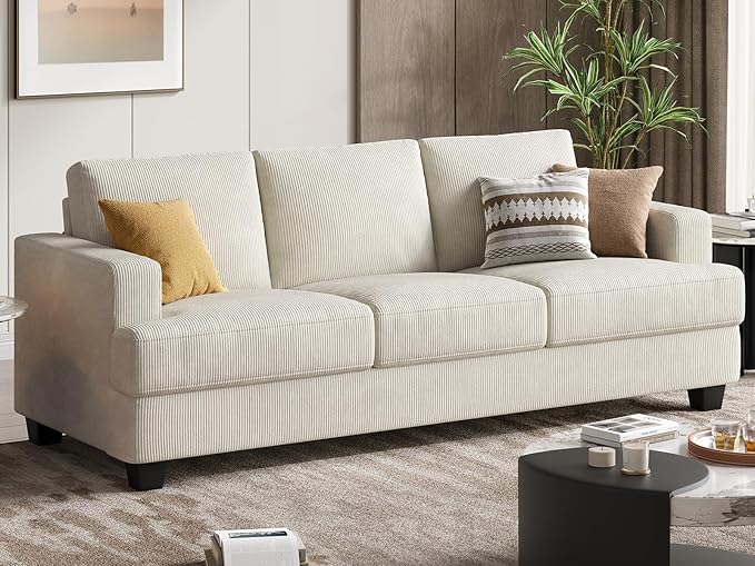 Fadware Sofa Couch 3 Seater Sofa with Suppleness Armrests Fabric Deep Seat Sofa with Upholstered Cushion&amp Backrests Modern Comfy Couch for Living Room Apartment