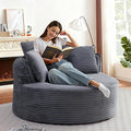 53W Oversized Round Chair Lounge Chaise Indoor Corduroy Comfy Circle Reading Armchair Upholstered Modern Cloud Boneless Chairs Cozy Floor Sofa Chair for Living Room Bedroom Apartment(Grey)