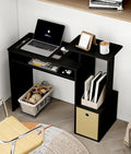 Small Computer Writing Desk with Drawers Home Office Desk with Storage Shelves for Home Office Bedroom Black/Brown