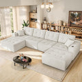 143 Modular Sectional Sofa for Living Room Convertible U-Shape Couch with Ottoman 6 Seater Modular Sectional SofaBeige Corduroy