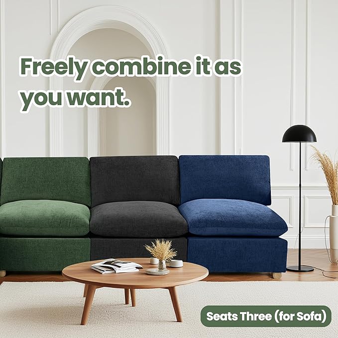 Brelice Armless Accent Chair Deep Seat Ergonomic Chenille Fabric Single Sofa Chair for Living Room High Resiliency Breathable Easy Clean Modern Armless Chair with Solid Wood Legs