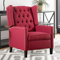 Wine Red Mid Century Modern Recliner Wingback Accent Chair with Push Back Mechanism Button Tufted Fabric Sofa &amp Nailhead Trim - Comfy Living Room Seating for Home Theater Office
