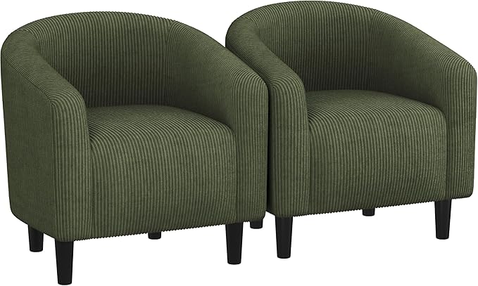 Yaheetech Barrel Chairs Furry Accent Chairs with Soft Padded Armrest for Living Room Bedroom Waiting Room Office Set of 2 Dark Green