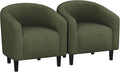 Yaheetech Barrel Chairs Furry Accent Chairs with Soft Padded Armrest for Living Room Bedroom Waiting Room Office Set of 2 Dark Green