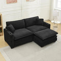 KIVENJAJA Corduroy Cloud Sectional Couch Modular Oversized Loveseat Sofa with Ottoman Cup Holders &amp USB Port Comfy 2 Seater Love Seat for Living Room Small Space 82.7”W Black