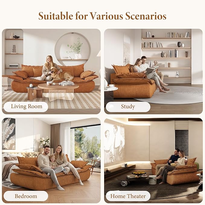 Vesgantti 86.6 Cloud Couches for Living Room Cozy Chenille Boneless Couch with Curved Armrest Modern Stylish Sailboat Sofa with Deep Seat No Assembly Required Orange