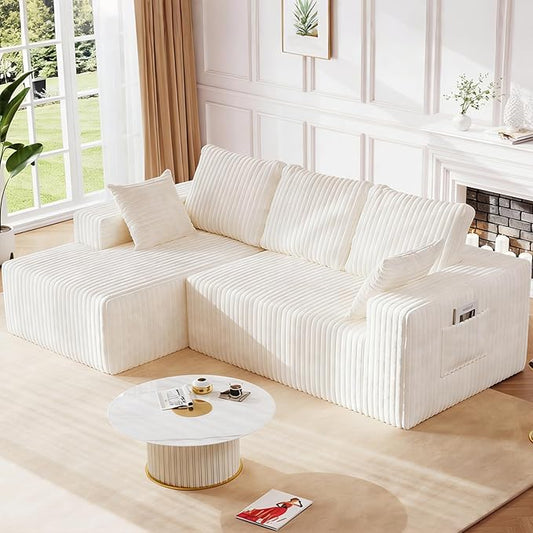 94 L Shape Sectional Sofa 3 Seat Memory Foam Cloud Couch No Assembly Required Oversized Chaise Modular Couches for Living Room Office Apartment - Left Facing Chaise White