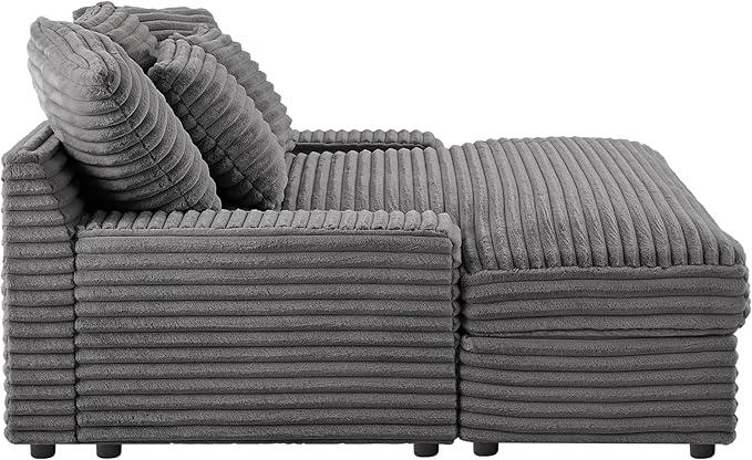 64 Oversized Chaise Daybed Lounge Sleeper Sofa Extra Wide Cloud Sofa&ampCouch Luxury Plush Corduroy Upholstered Loveseat Couch Deep Seat Living Room Queen Size Sofabed W/5 Pillows for Home/Apartmen