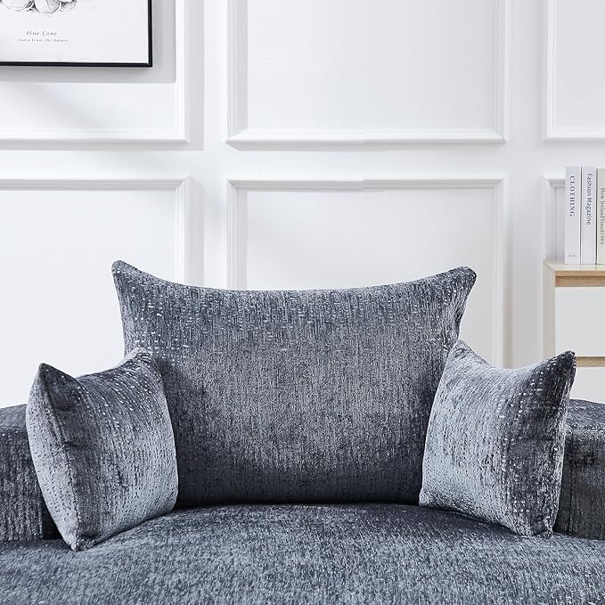 Modern Round Accent Sofa Chair for Living Room Upholstered Chenille Barrel Lounge Arm Chair with Large seat&ampThrow Pillows for Bedroom Office Apartment Grey