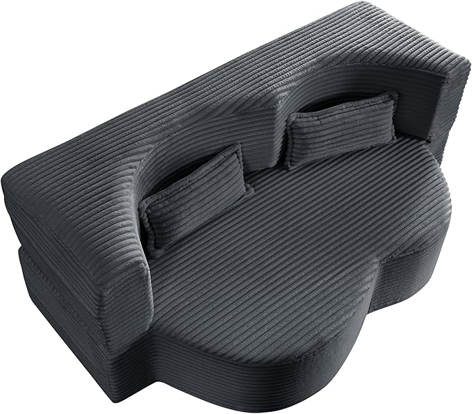 2 in 1 Folding Floor Couch Sofa Bed with 2 Pillows Convertible Sleeper Sofa Modern Full Mattress for Living Room Guestroom Plush Corduroy Floor Sofa BedNo Assembly RequiredDark Grey