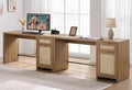 SICOTAS Rattan Home Office Desk 2 Pieces Farmhouse Boho Executive Desk with Storage Cabinets and Drawers Larger Writing Desk for Office Study Living Room Oak
