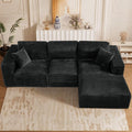 108 L-Shaped Boneless Cloud Sectional Couches Comfy Corduroy Fluffy Modular Sectional Sofa with Ottoman Deep Seat Memory Foam Plush Couch for Living Room Small Spaces Black