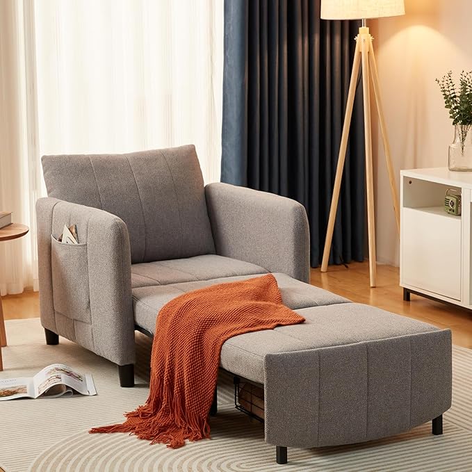 Sleeper Chair 84 Extra Long Convertible Chair Bed Upgraded 3-in-1 to 4-in-1 Pull Out Chair &amp Single Sofa Bed for Adult Sleeping Chair for Living Room Small Space (Light Grey)