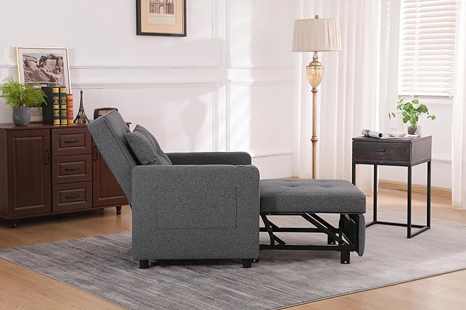 KEIKI Sleeper Chair Bed 3-in-1 Convertible Pull Out Sleeper Chair Bed Convertible Sofa Bed with USB Ports Side Pocket Single Armchair for Small Spaces Living Room Apartment Antique Grey