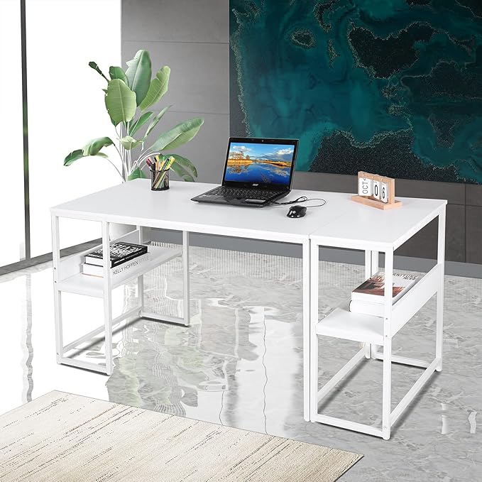 UNICOO – Muti-Function 3 Combination Computer Desk. L Shaped Computer Desk with Shelves Study Desk with Reversible Storage Shelves for Home Office (XJH-2402 - White)