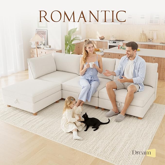 93'' Modular Sectional SofaFSC Certified 4 Seater Sectional SofaChenille Couch with Removable Washable CoversModern Couch with OttomanU Shaped Couch with StorageBlue Couches for Living Room