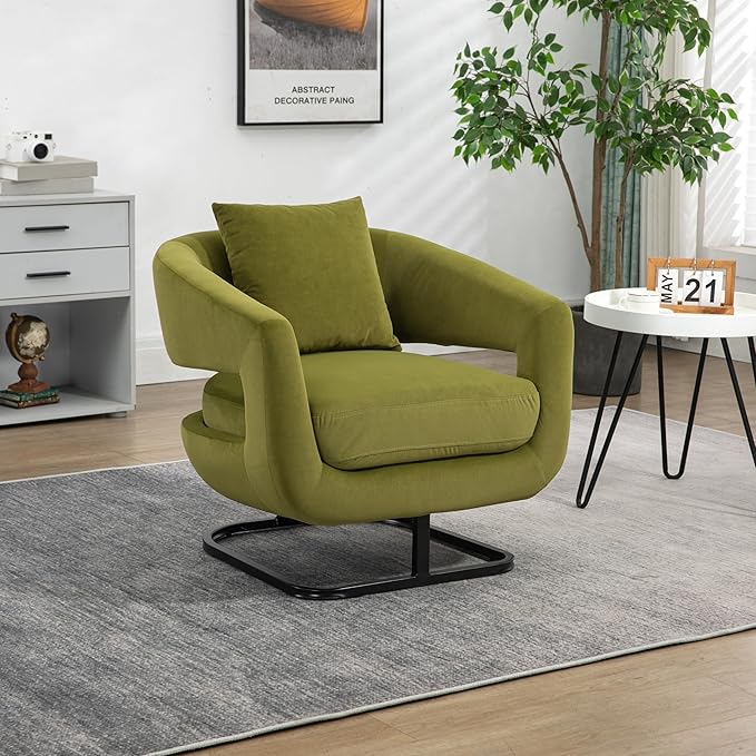 House Hold Upholstered Tufted Living Room Chair Textured Velvet Fabric Accent Chair with Metal Stand