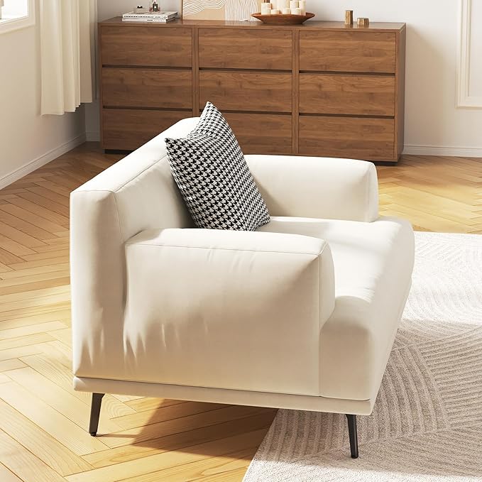 1-Seater Living Room Sofa - Modern Leisure Modular Sofa with Wooden Frame and Metal Legs Soft Cotton-Linen Fabric Easy to Install Suitable for Office Apartment and Living Room Grey 41.3