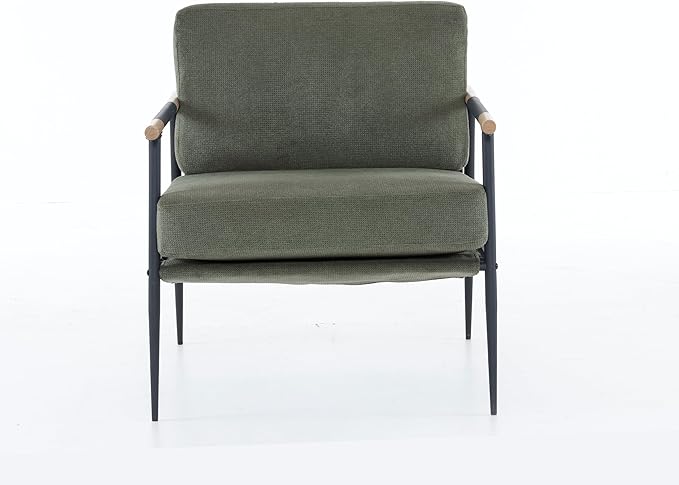 Upholstered Mid Century Lounge Chair Reading Armchair Chenille Fabric Modern Arm Chair with Metal e Accent Chair for Living Room Green