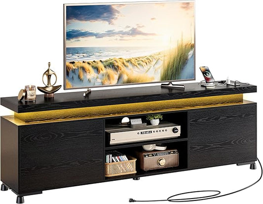 IRONCK TV Stands for TVs 75+ Inch with LED Lights and Power Outlet Modern TV Console Entertainment Center with Storage Cabinet for Living Room
