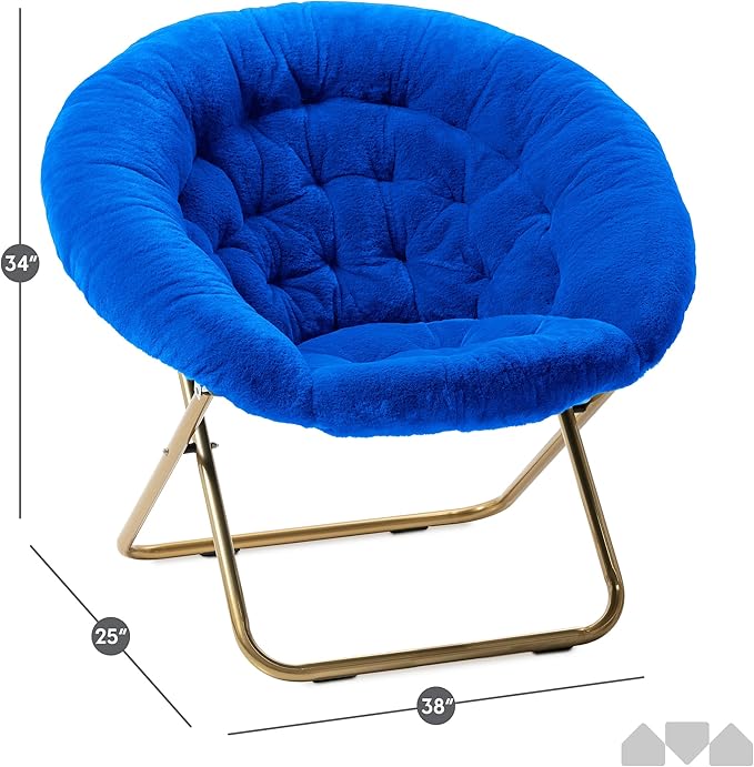 Milliard Saucer Chair for Adults Teens &amp Kids Royal Blue Faux Fur XL Circle Chair for Bedroom Dorm &amp Gaming Foldable Comfy Accent Seat for Small Spaces Folding Moon/Mushroom/Round Style